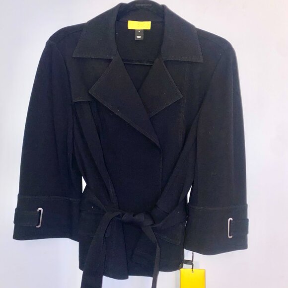 St. John SoCa Black Wrap Trench Coat 3/4 Sleeves Short Jacket NWT $795